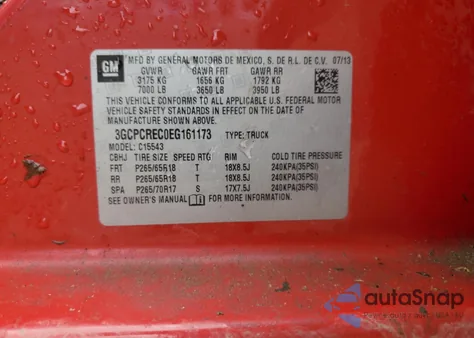 2014 Chevrolet Silverado C1500 Lt z USA, uszkodzony, nr VIN 3GCPCREC0EG161173